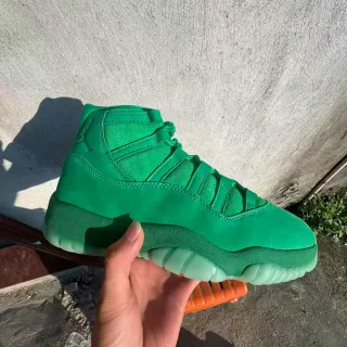 Air Jordan 11 Monochromatic Green Suede High-Top Basketball Shoes