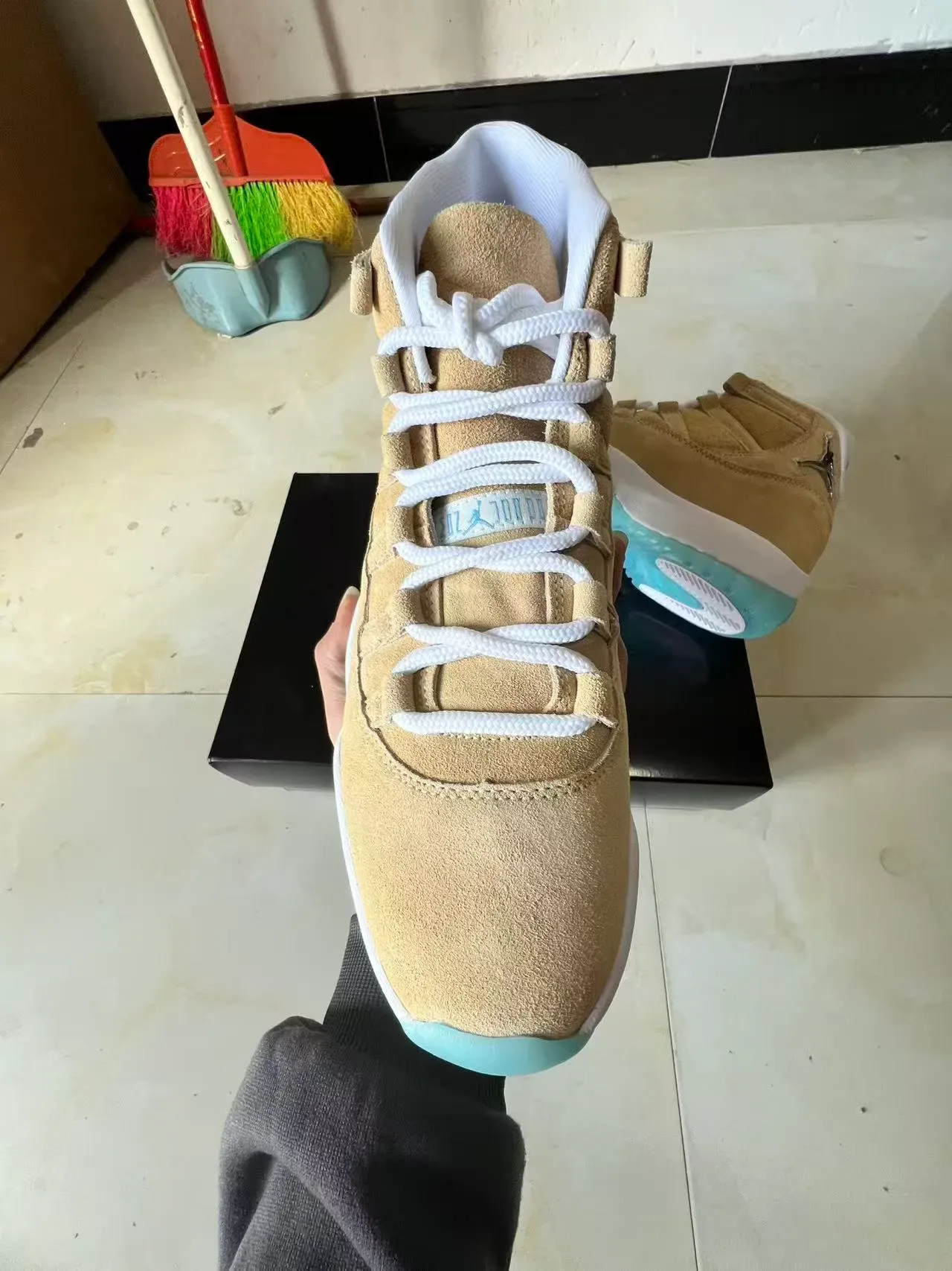 Air Jordan 11 Tan and Ice Blue Basketball Shoes 3
