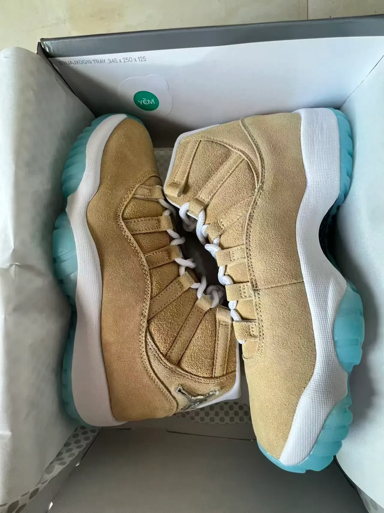 Air Jordan 11 Tan and Ice Blue Basketball Shoes 9
