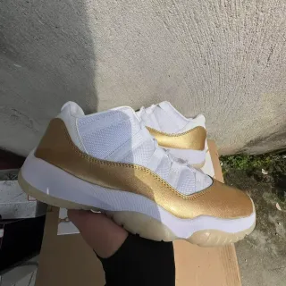 Air Jordan 11 White and Gold Patent Leather Basketball Shoes