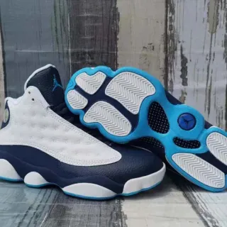 Tênis de basquete Air Jordan 13 branco azul-marinho ciano