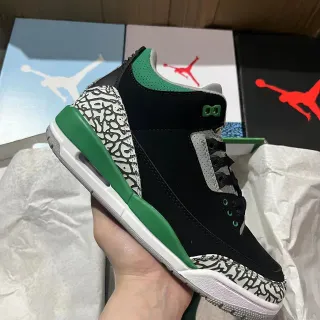 Zapatillas de baloncesto Air Jordan 3 negro y verde con estampado de elefante