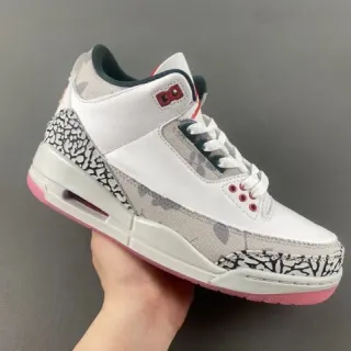 Tênis de basquete Air Jordan 3 Elephant Print branco e rosa
