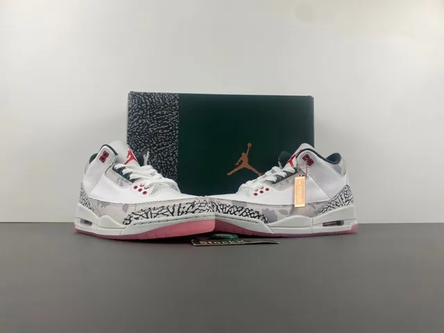 Tênis de basquete Air Jordan 3 Elephant Print branco e rosa 13
