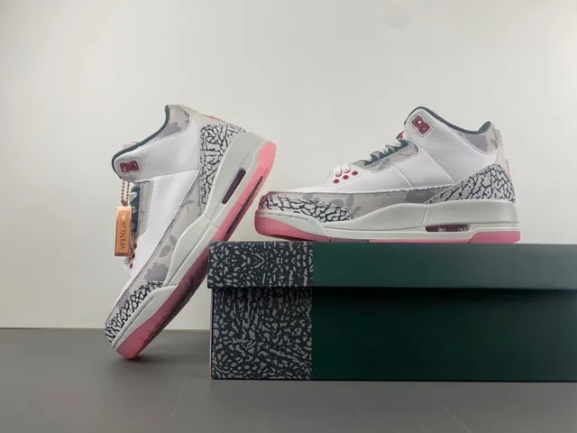 Tênis de basquete Air Jordan 3 Elephant Print branco e rosa 14