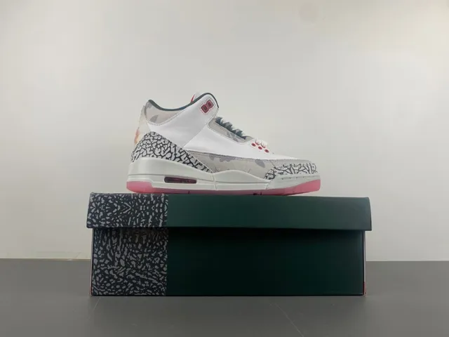 Tênis de basquete Air Jordan 3 Elephant Print branco e rosa 15