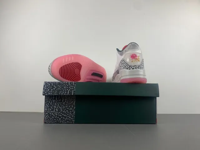 Tênis de basquete Air Jordan 3 Elephant Print branco e rosa 16