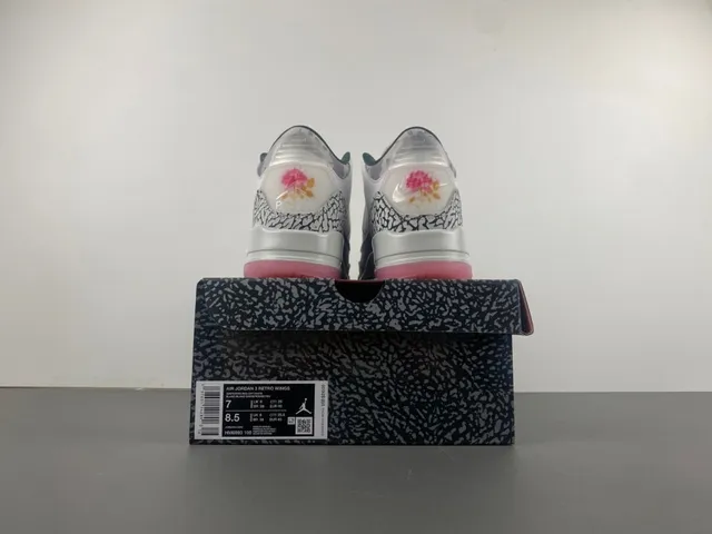 Tênis de basquete Air Jordan 3 Elephant Print branco e rosa 17
