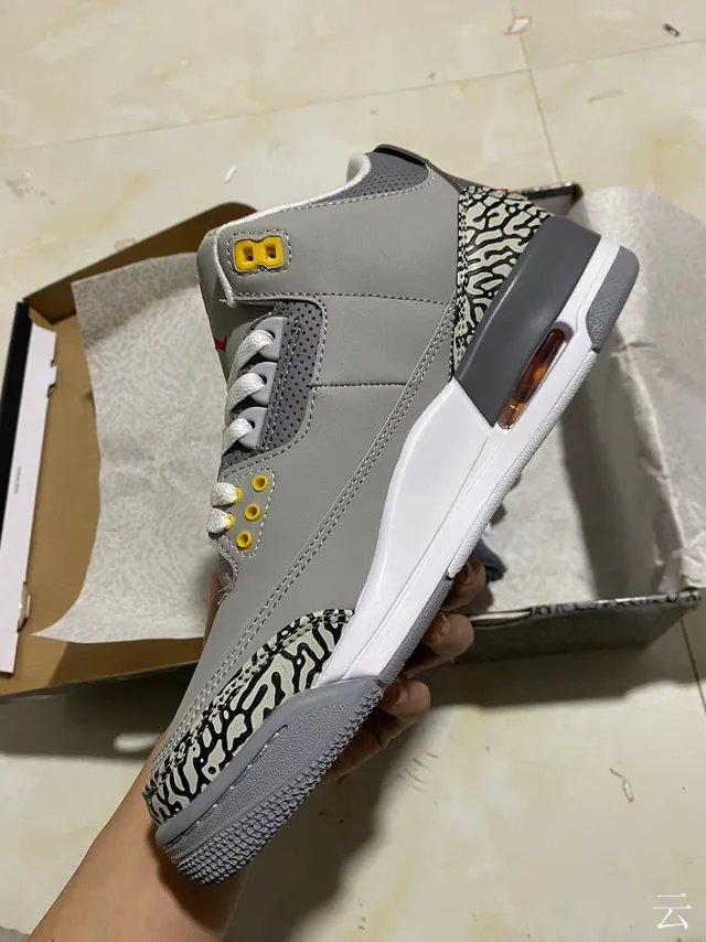 Air Jordan 3 ধূসর এলিফ্যান্ট প্রিন্ট বাস্কেটবল জুতো 4