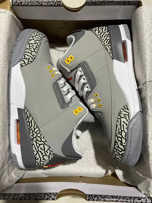 Air Jordan 3 ধূসর এলিফ্যান্ট প্রিন্ট বাস্কেটবল জুতো 7