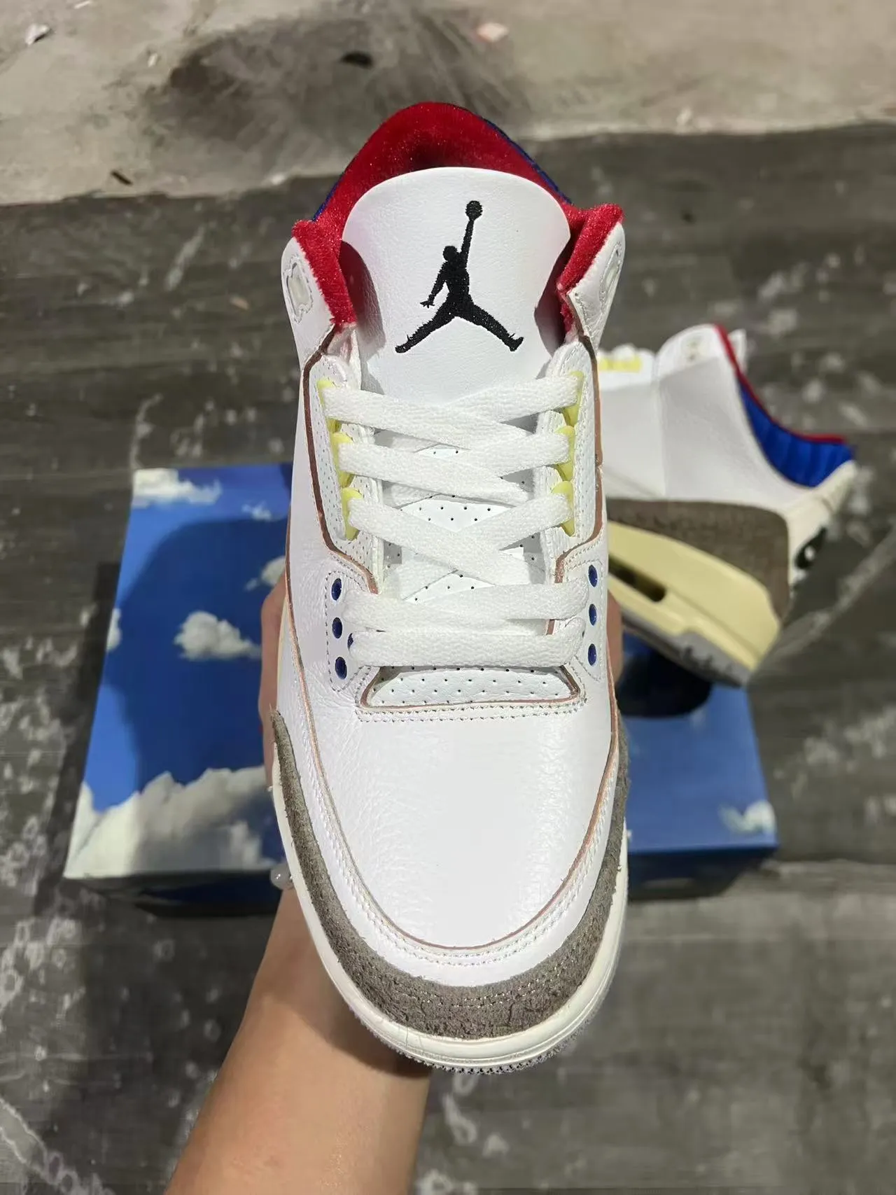Air Jordan 3 أبيض وبيج نقش الفيل أحذية كرة السلة 3