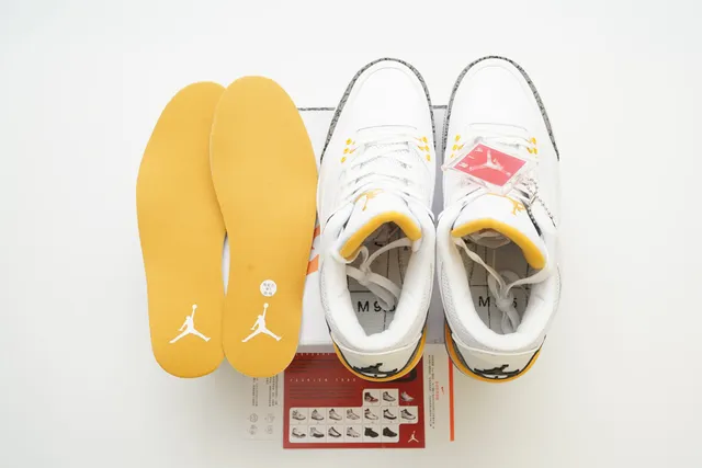 Air Jordan 3 সাদা সিমেন্ট হলুদ বাস্কেটবল জুতো 2