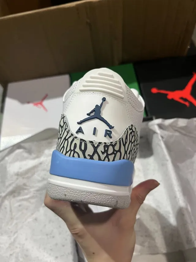 Air Jordan 3 সাদা হালকা নীল এলিফ্যান্ট প্রিন্ট বাস্কেটবল জুতো 5