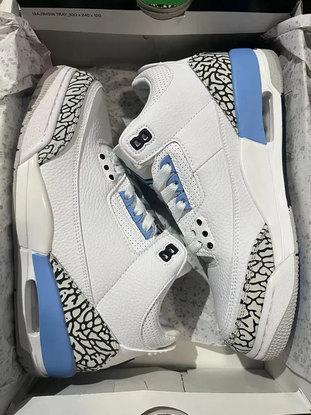 Air Jordan 3 সাদা হালকা নীল এলিফ্যান্ট প্রিন্ট বাস্কেটবল জুতো 6