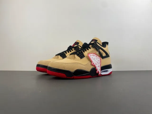 Air Jordan 4 বেইজ কালো লাল বাস্কেটবল জুতা 10