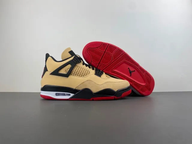 Air Jordan 4 বেইজ কালো লাল বাস্কেটবল জুতা 12