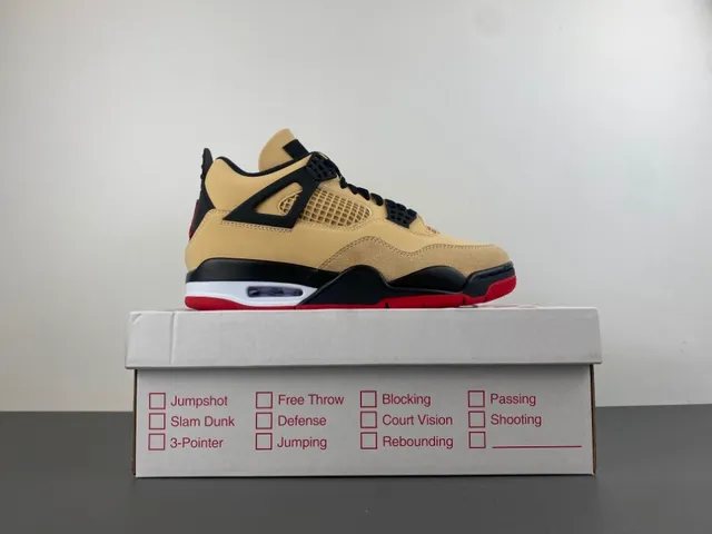 Air Jordan 4 বেইজ কালো লাল বাস্কেটবল জুতা 15
