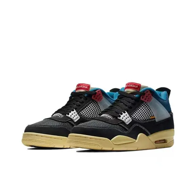 Chaussures de basketball Air Jordan 4 noir bleu rouge semelle gomme 5
