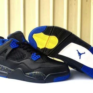 Air Jordan 4 Tênis de basquete preto azul royal amarelo