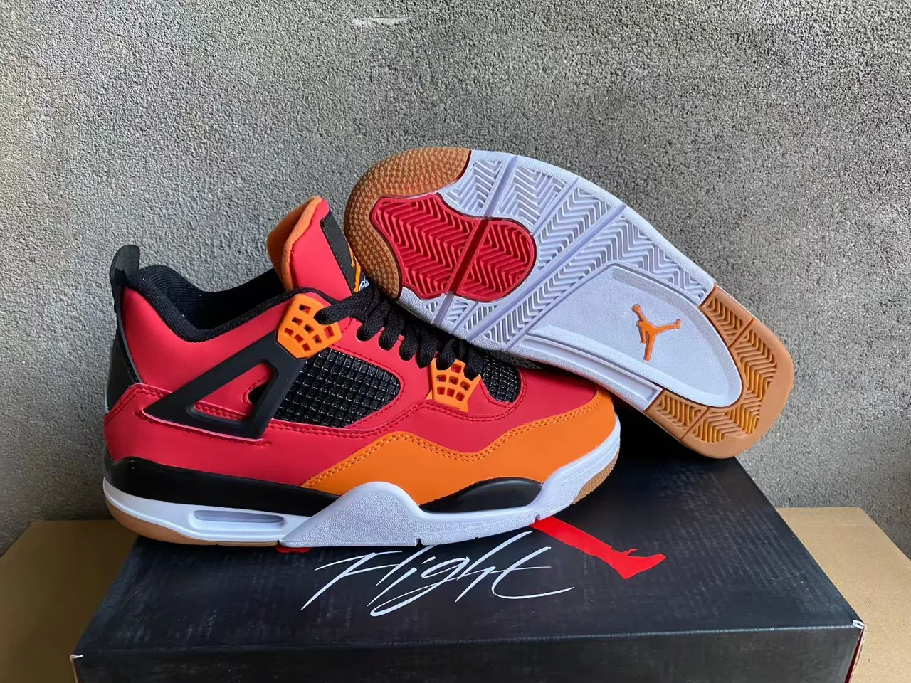 حذاء كرة السلة Air Jordan 4 أحمر برتقالي أسود 7