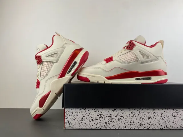 Air Jordan 4 सफेद लाल बास्केटबॉल जूते 14