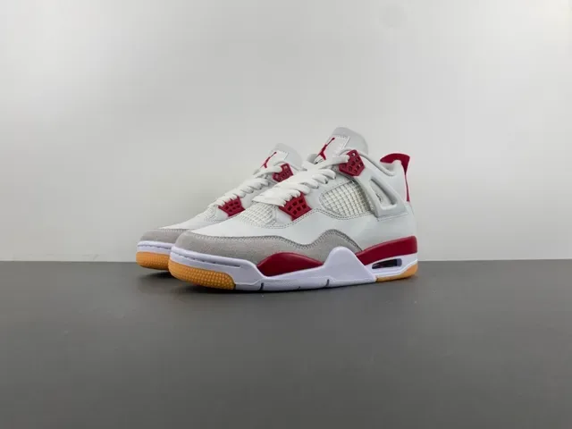 Air Jordan 4 Zapatos de Baloncesto Blancos Rojos Goma 10