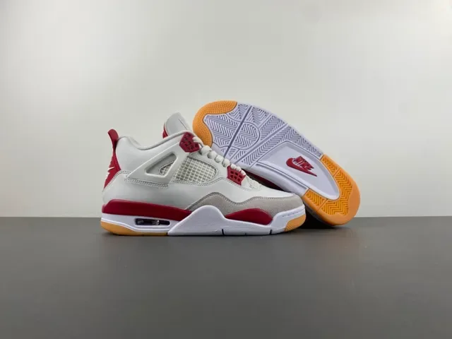 Air Jordan 4 Zapatos de Baloncesto Blancos Rojos Goma 12