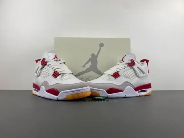 Air Jordan 4 Zapatos de Baloncesto Blancos Rojos Goma 13
