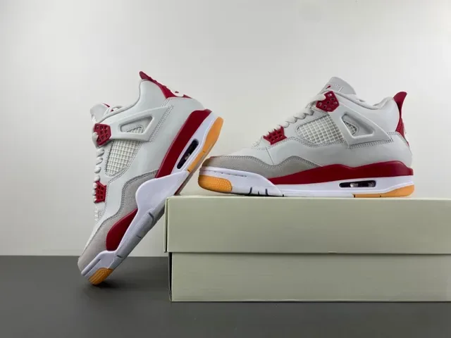 Air Jordan 4 Zapatos de Baloncesto Blancos Rojos Goma 14