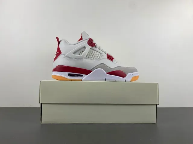 Air Jordan 4 Zapatos de Baloncesto Blancos Rojos Goma 15