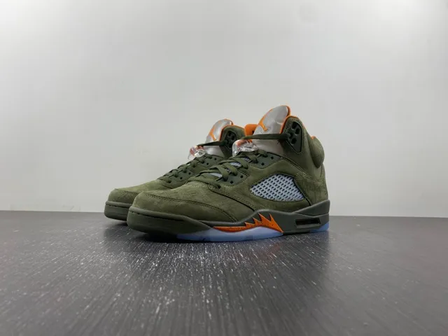 Air Jordan 5 ज़ैतूनी हरा नारंगी लौ बास्केटबॉल जूते 2