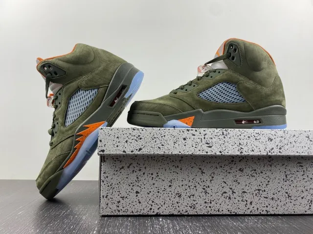 Air Jordan 5 ज़ैतूनी हरा नारंगी लौ बास्केटबॉल जूते 4