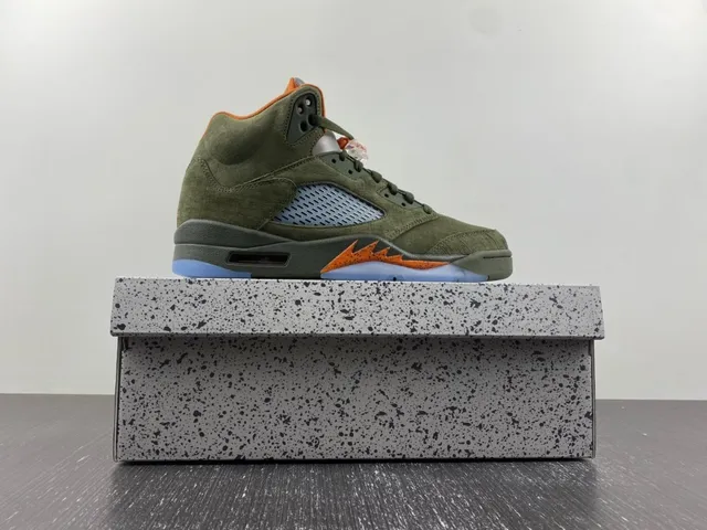 Air Jordan 5 ज़ैतूनी हरा नारंगी लौ बास्केटबॉल जूते 8