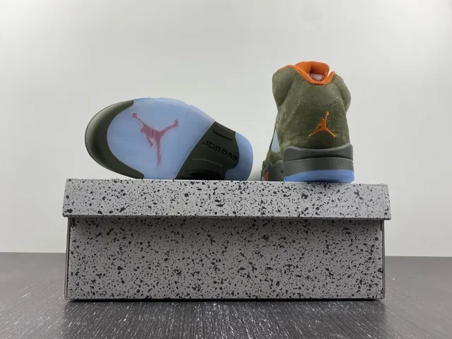 Air Jordan 5 ज़ैतूनी हरा नारंगी लौ बास्केटबॉल जूते 9