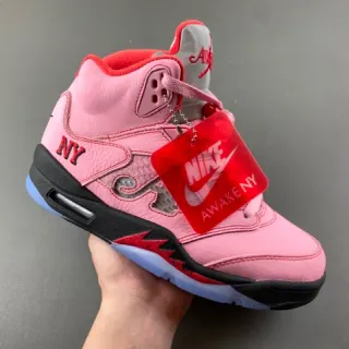 Air Jordan 5 rosa preto vermelho Awake NY tênis de basquete