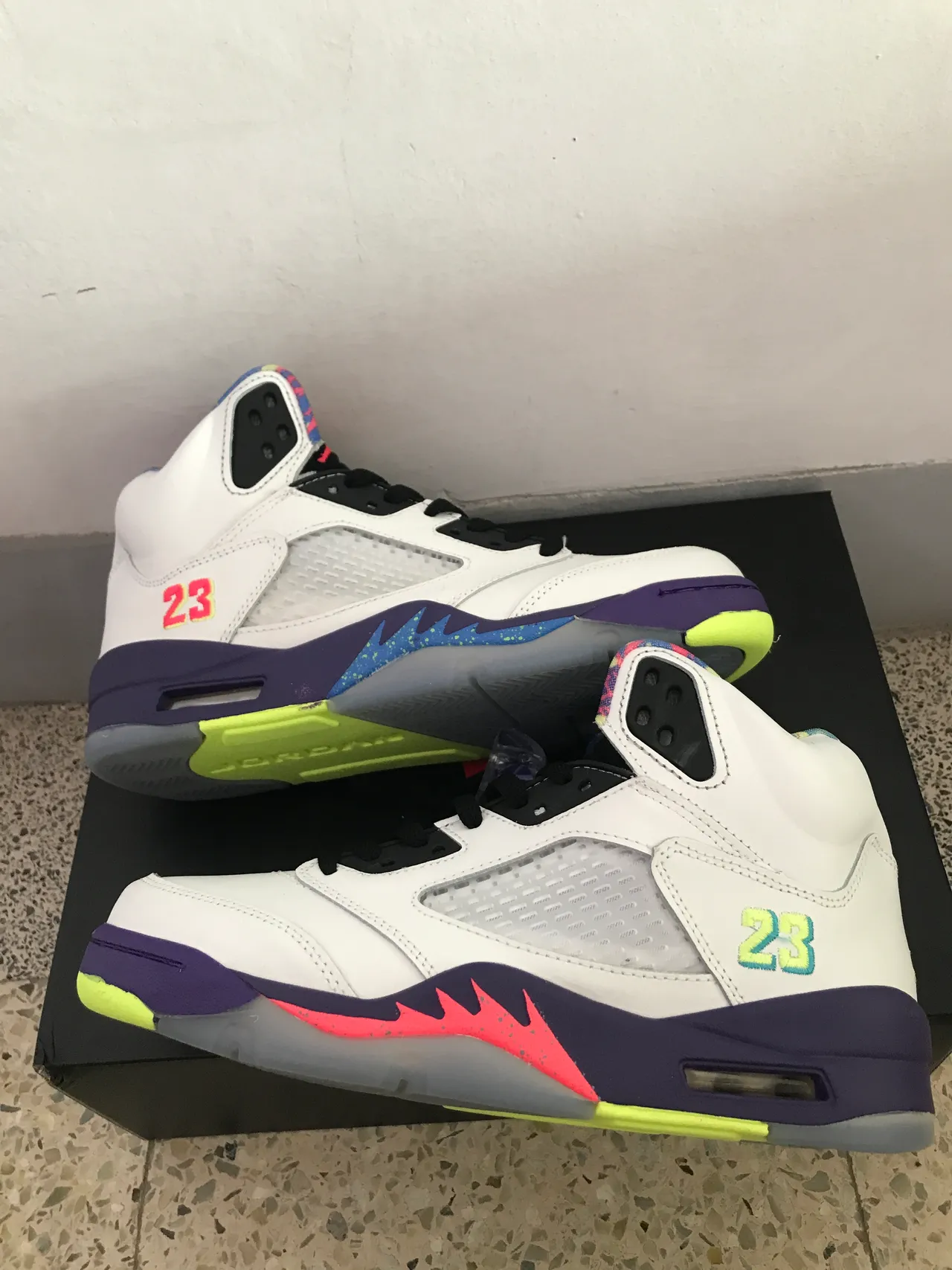 Air Jordan 5 chaussures de basketball blanc violet vert fluo 3