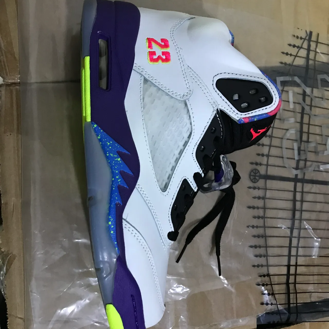 Air Jordan 5 chaussures de basketball blanc violet vert fluo 8