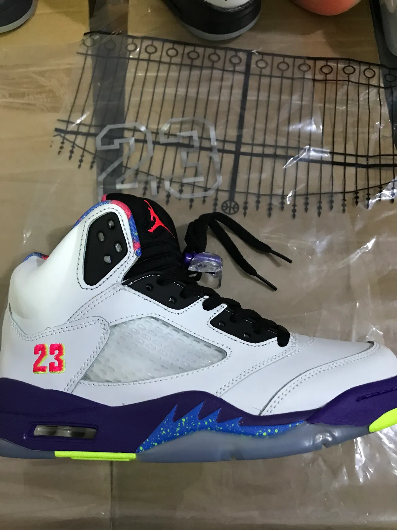 Air Jordan 5 chaussures de basketball blanc violet vert fluo 9