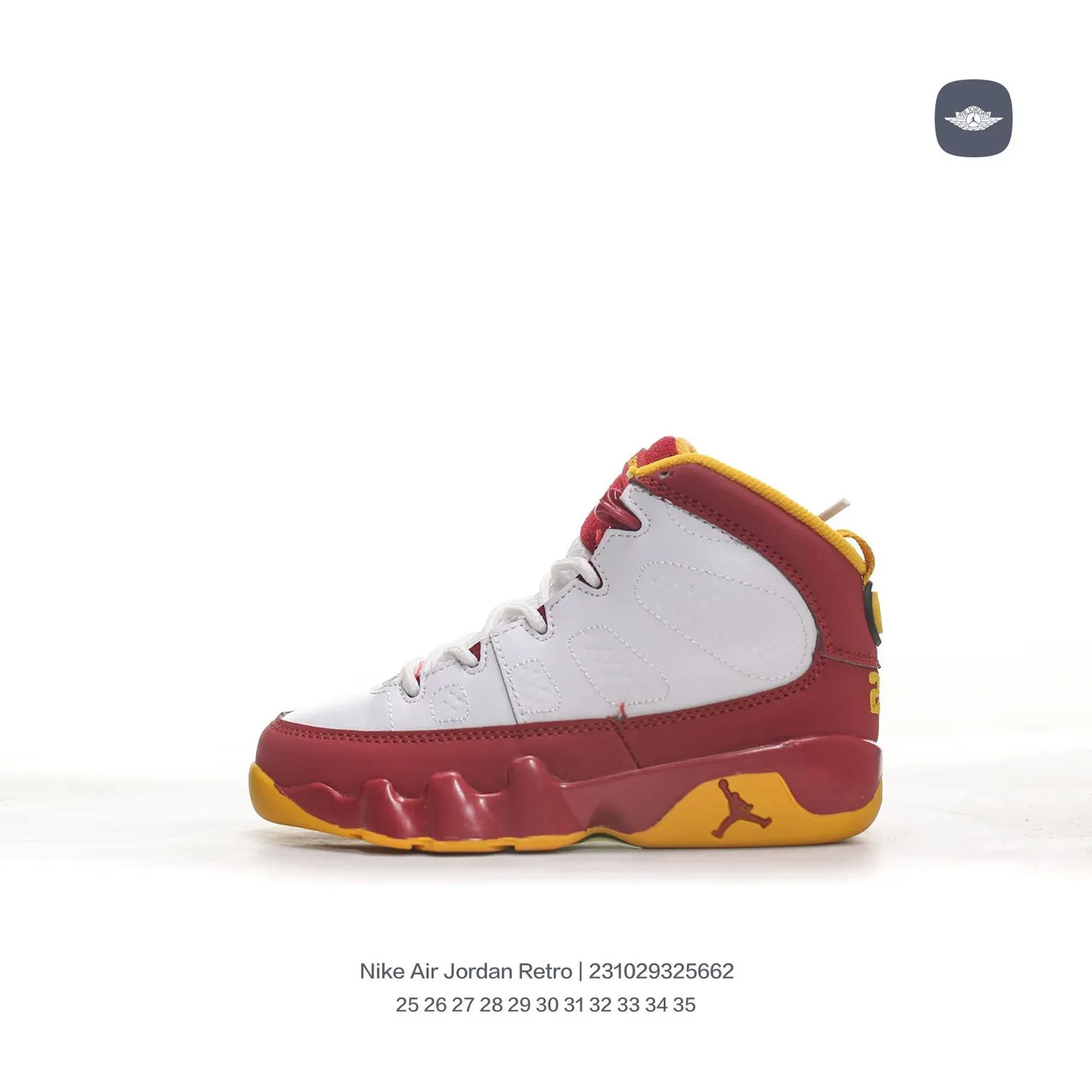 Tênis de basquete Air Jordan 9 Retro branco bordô amarelo 5