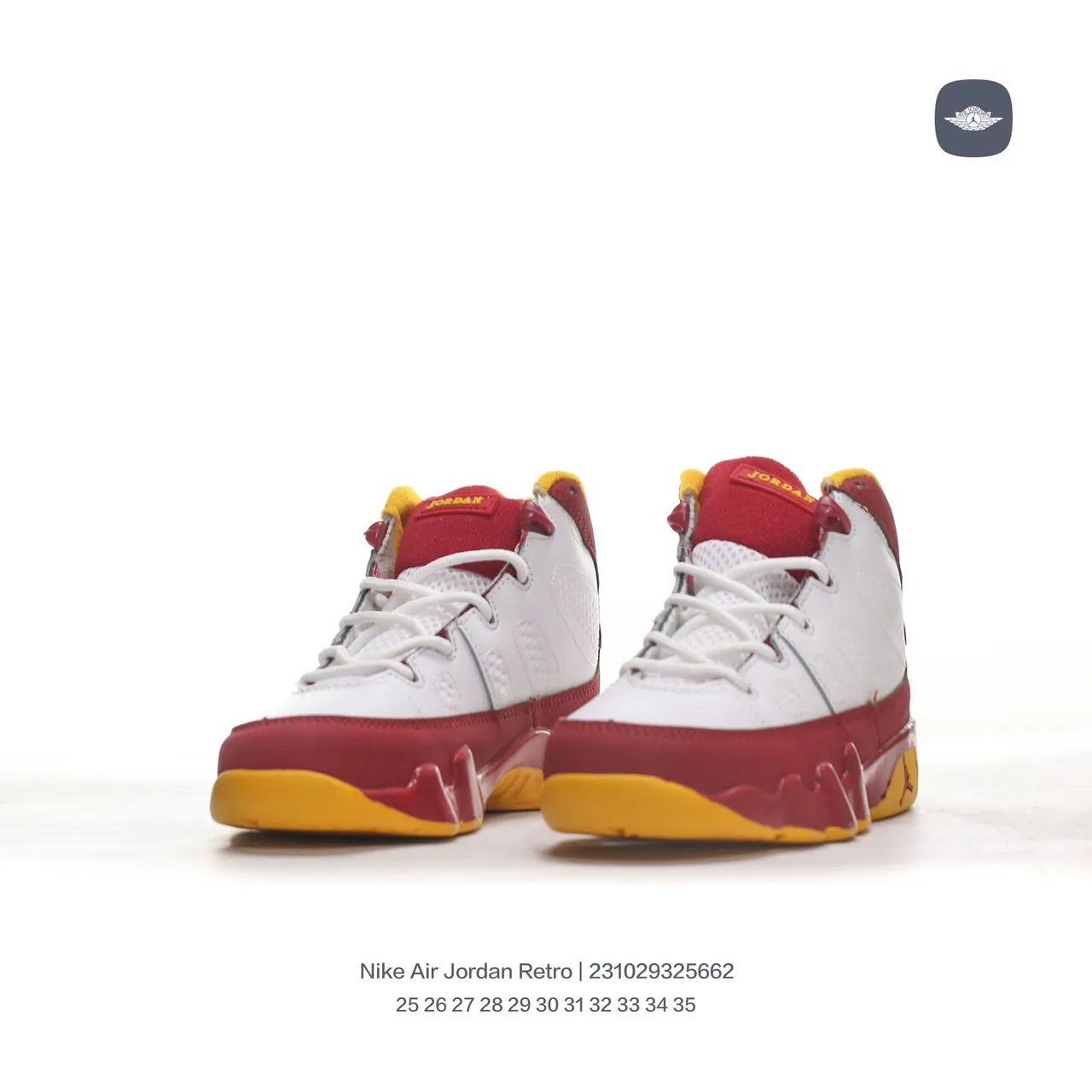 Tênis de basquete Air Jordan 9 Retro branco bordô amarelo 14