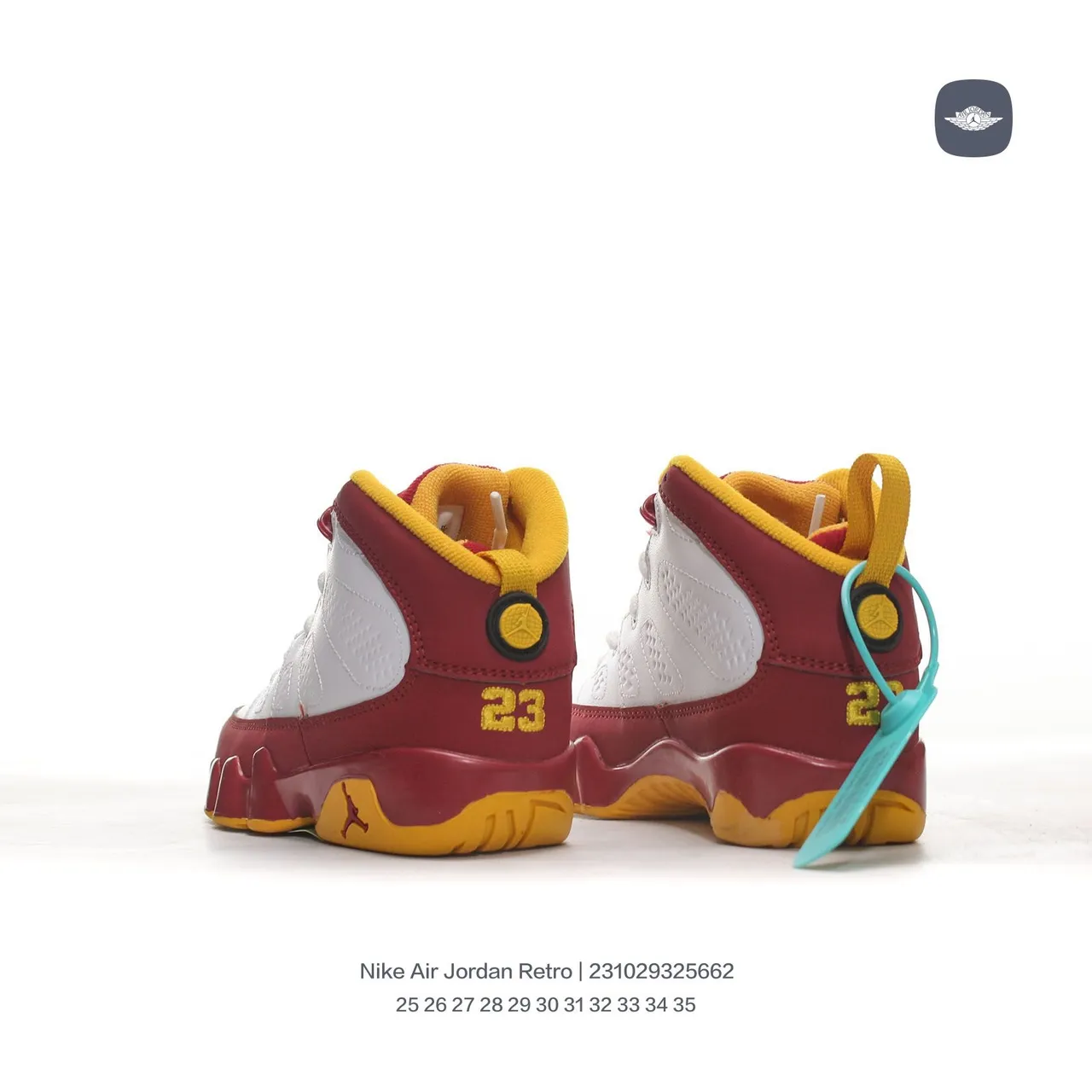 Tênis de basquete Air Jordan 9 Retro branco bordô amarelo 15