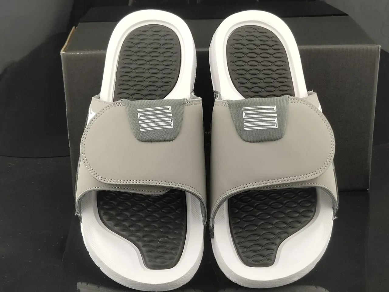 Air Jordan Gray White Molded Bubble-Textured Footbed Single-Strap Closure Slippers 5