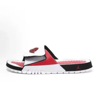 Chinelos slide Air Jordan branco e vermelho abertos atrás com fecho de tira única