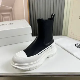 Alexander McQueen Black White Chunky Platform Sole Elastic Side Panels Chelsea Boots