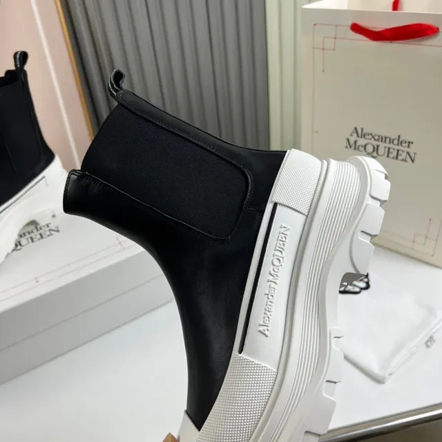 Alexander McQueen Black White Chunky Platform Sole Elastic Side Panels Chelsea Boots 2