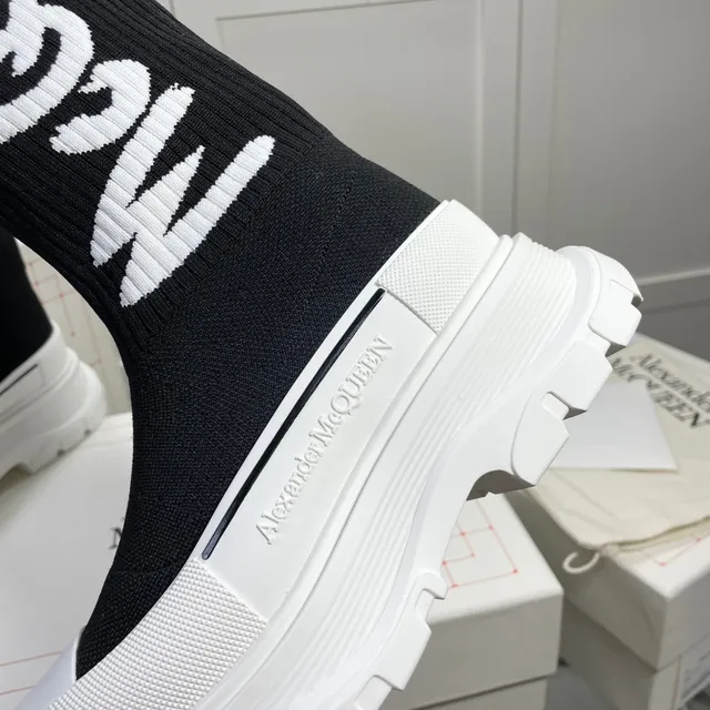 Alexander McQueen Oversized Sneaker Black and White Knit Knee Boots 2