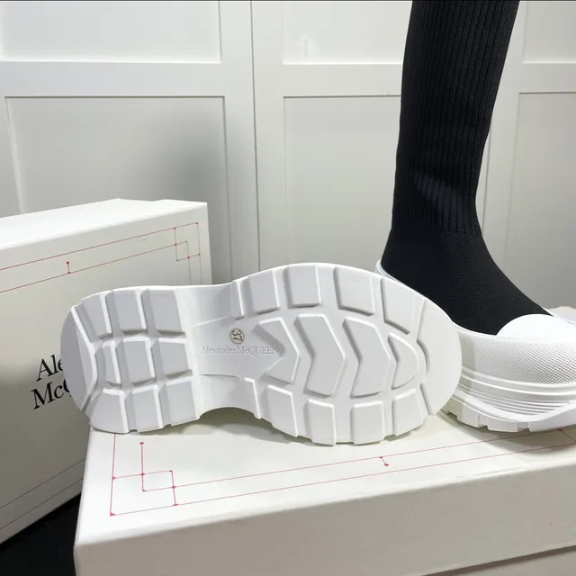 Alexander McQueen Oversized Sneaker Black and White Knit Knee Boots 4
