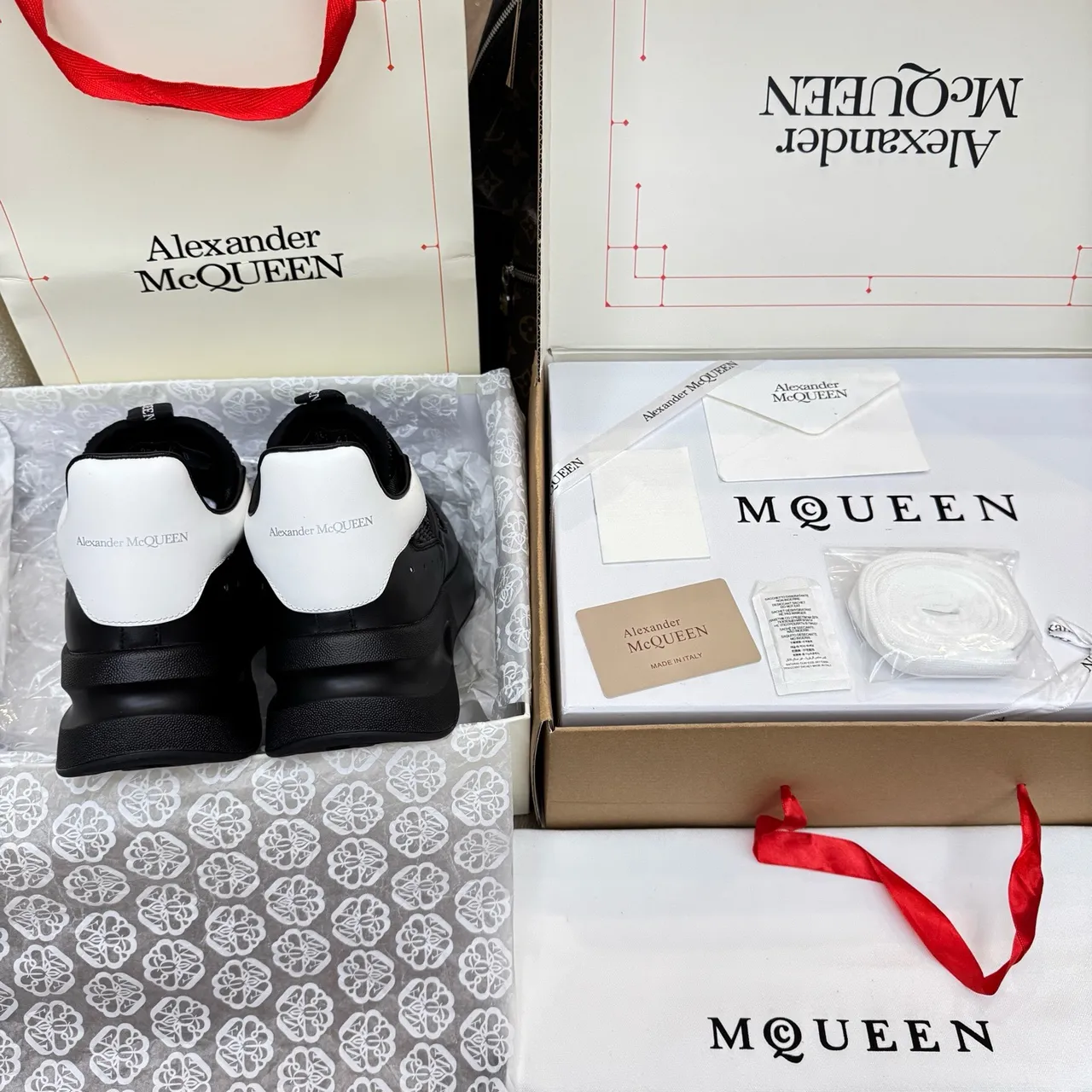 Alexander McQueen Oversized Sneaker Black White Platform Sole Mesh And Leather Paneling Chunky Sneakers 2