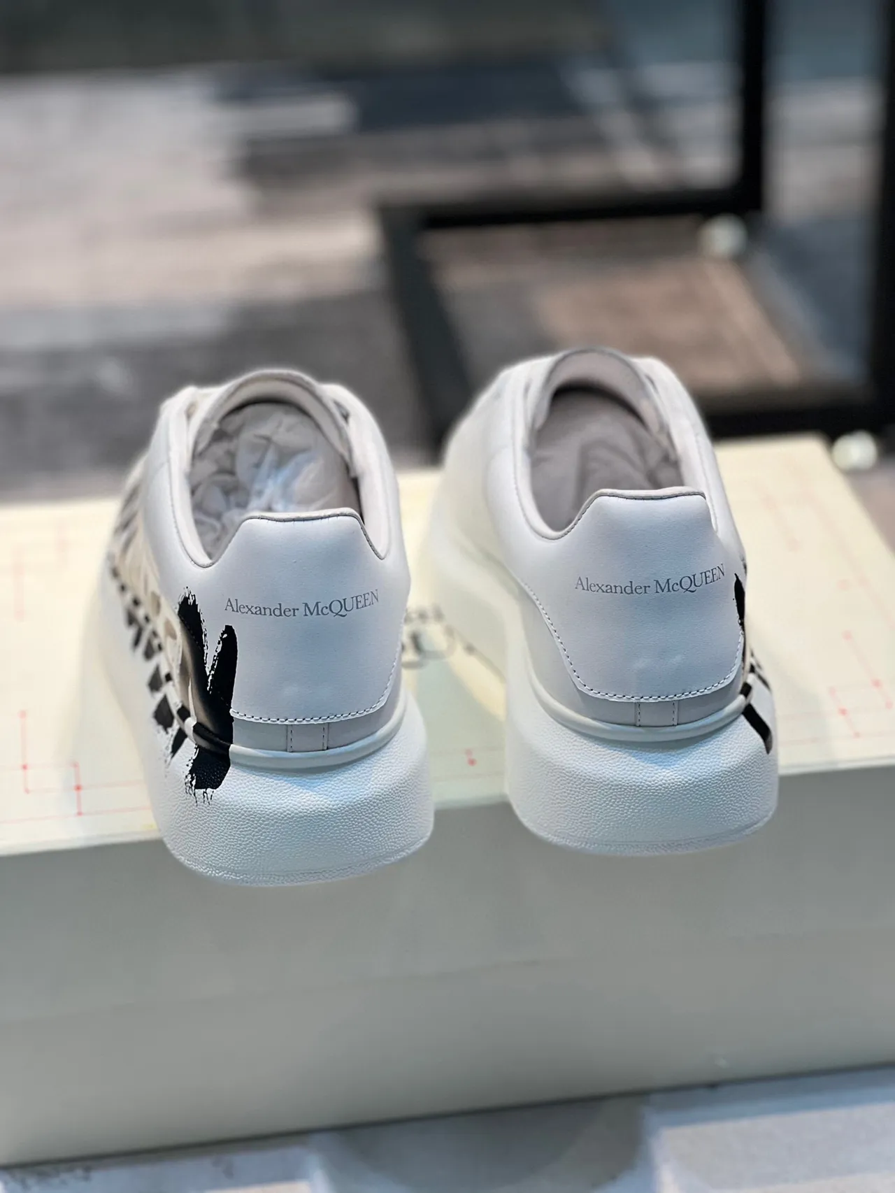 Alexander McQueen Oversized Sneaker White Black Leather Graffiti Logo Lifestyle Sneakers 2