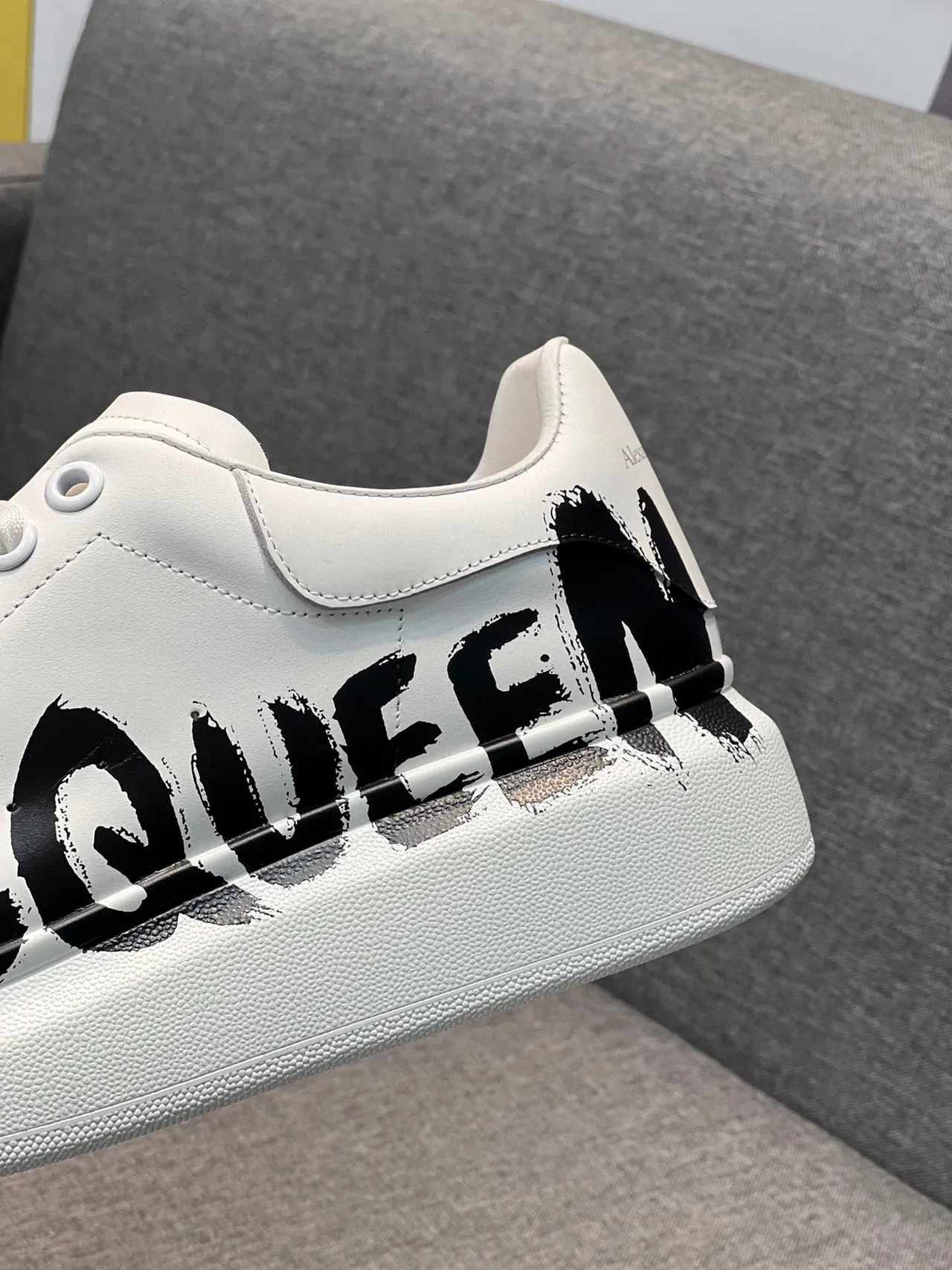 Alexander McQueen Oversized Sneaker White Black Leather Graffiti Logo Lifestyle Sneakers 8